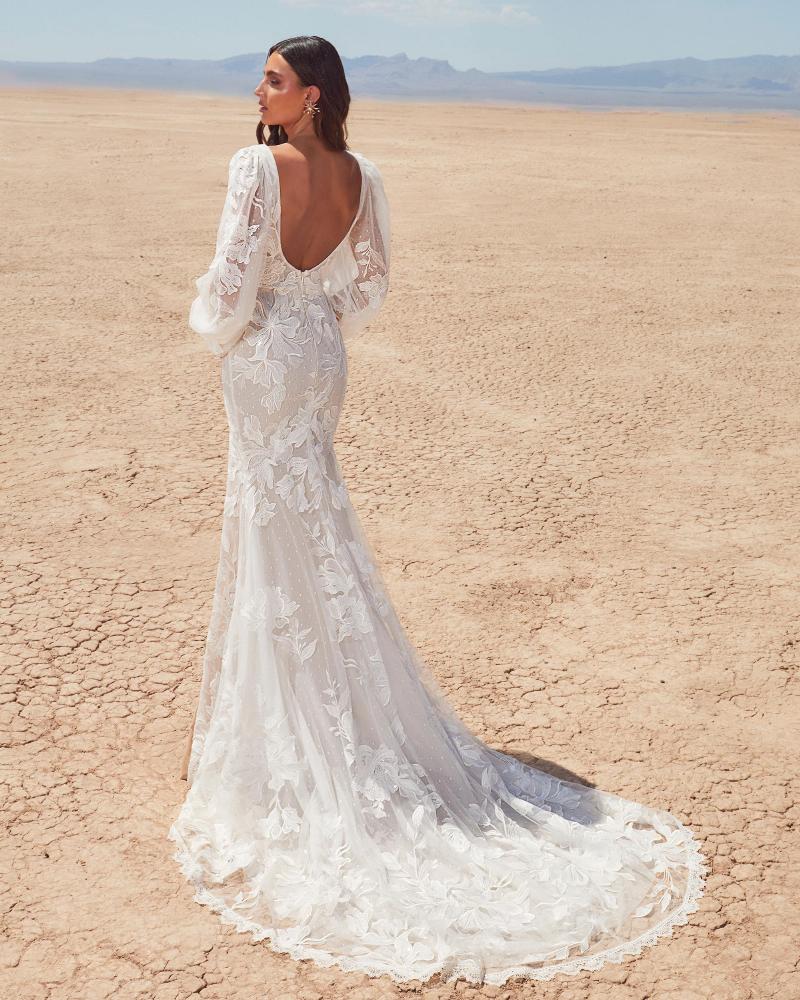 Lp2409 sexy beach boho wedding dress with long sleeves and slit2